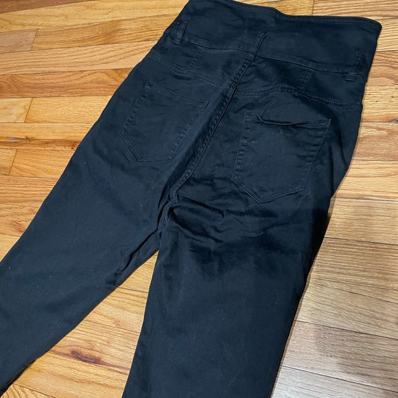 Vintage y2k Super High Waist Mom Denim Culottes Skinny Pants Jeans Slim Rave - Picture 5 of 7